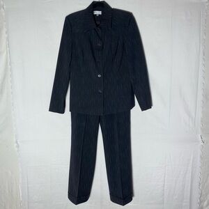 Vintage 90s Y2K Marc Allen Dark Grey Light Blue Pinstriped 2Pc Suit 6 Librarian